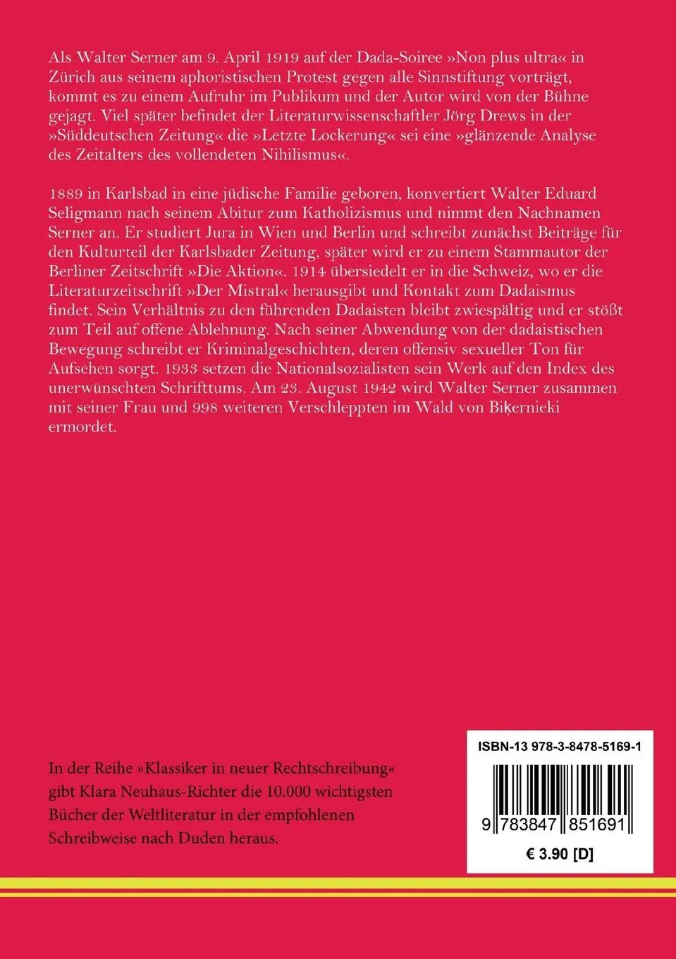 Rückseite: 9783847851691 | Letzte Lockerung | Walter Serner | Taschenbuch | 40 S. | Deutsch