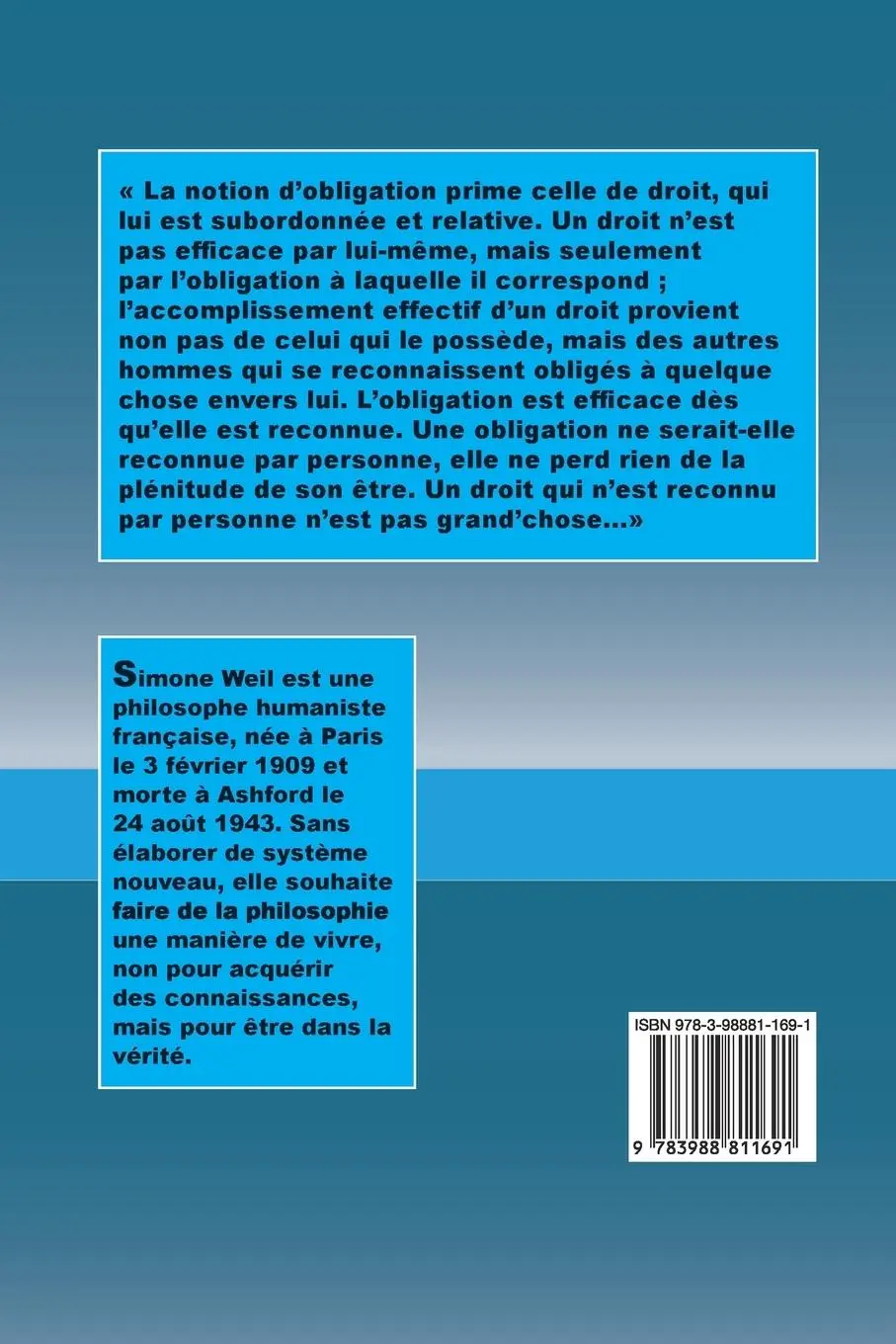 Rückseite: 9783988811691 | L'Enracinement | Simone Weil | Taschenbuch | Französisch | 2023