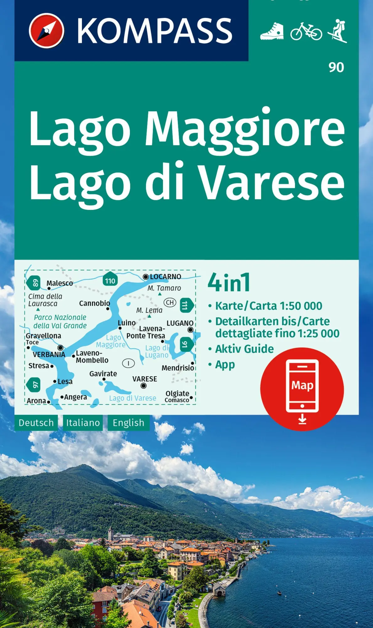 Cover: 9783991541691 | KOMPASS Wanderkarte 90 Lago Maggiore, Lago di Varese 1:50.000 | 2024