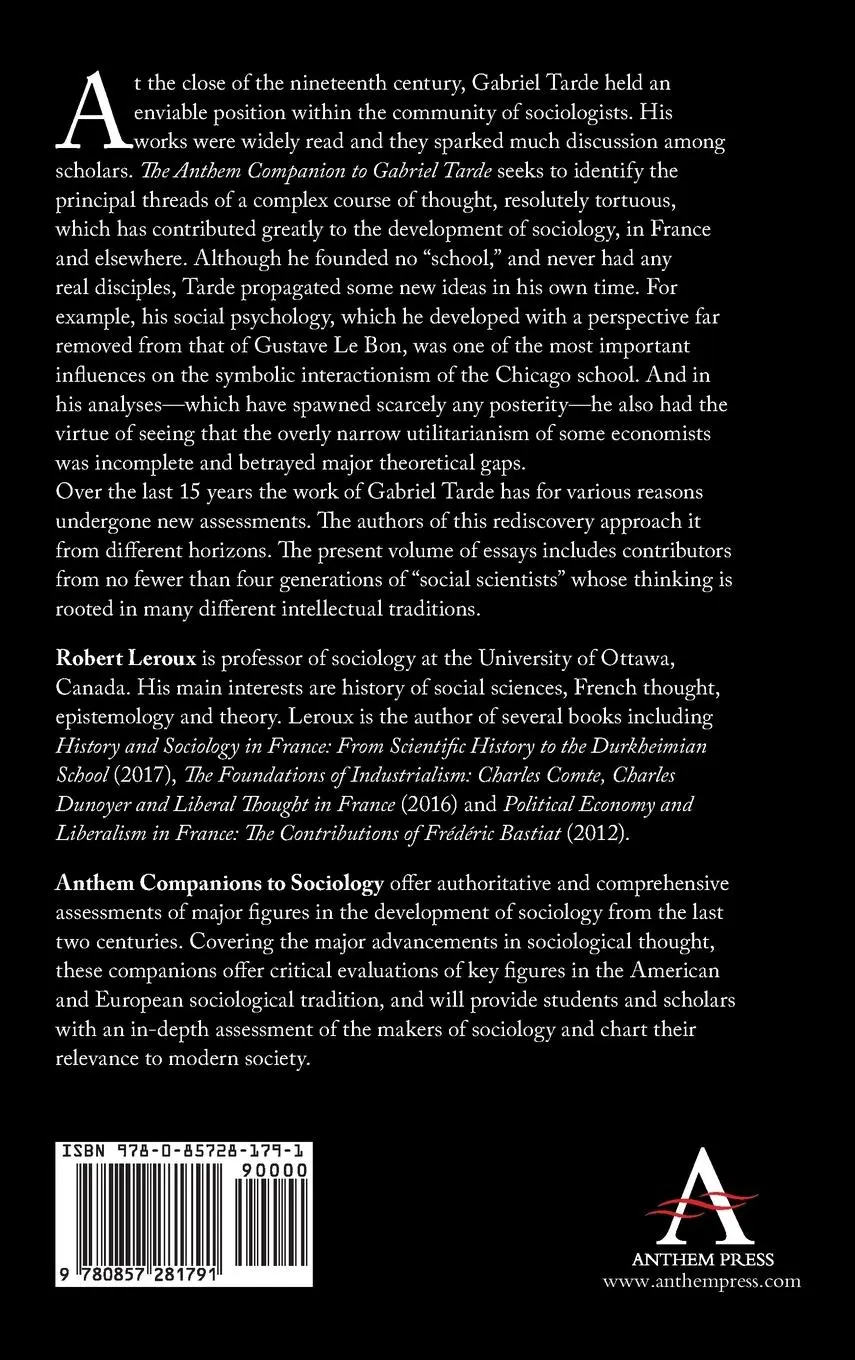 Rückseite: 9780857281791 | The Anthem Companion to Gabriel Tarde | Robert Leroux | Buch | 2018