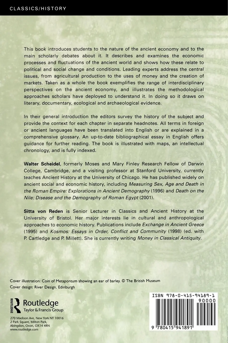 Rückseite: 9780415941891 | The Ancient Economy | Walter Scheidel (u. a.) | Taschenbuch | Englisch