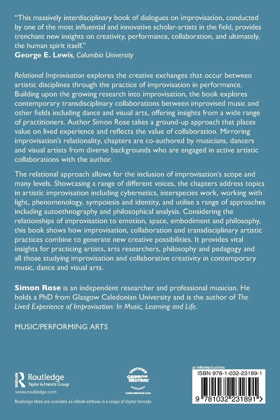 Rückseite: 9781032231891 | Relational Improvisation | Music, Dance and Contemporary Art | Rose