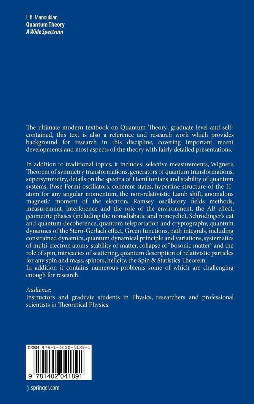 Rückseite: 9781402041891 | Quantum Theory | A Wide Spectrum | E. B. Manoukian | Buch | xix | 2006
