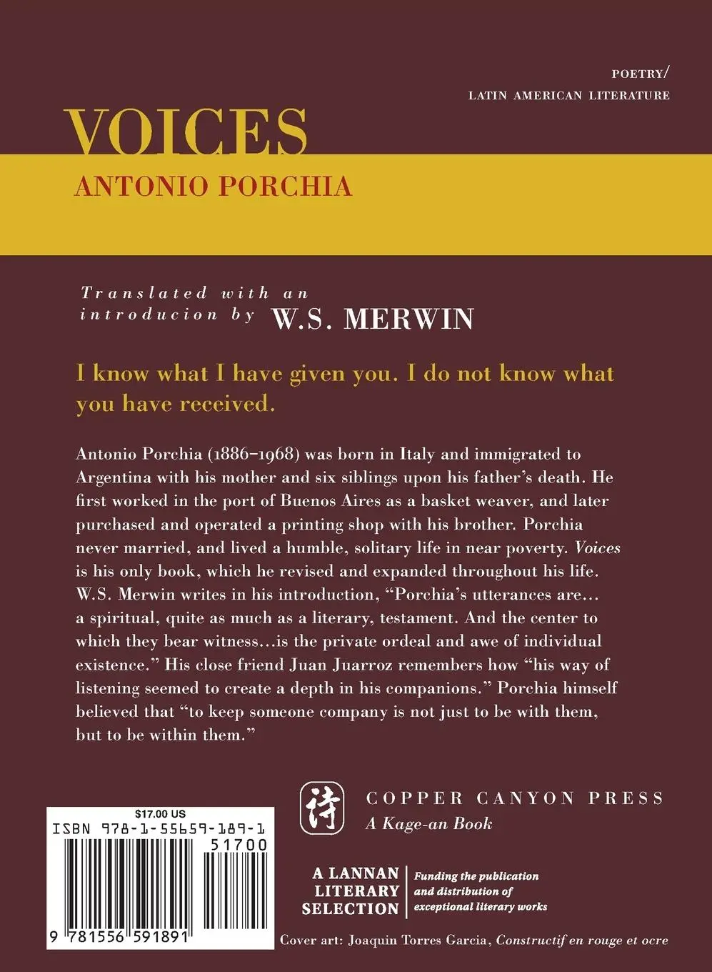 Rückseite: 9781556591891 | Voices | Antonio Porchia | Taschenbuch | Kartoniert / Broschiert