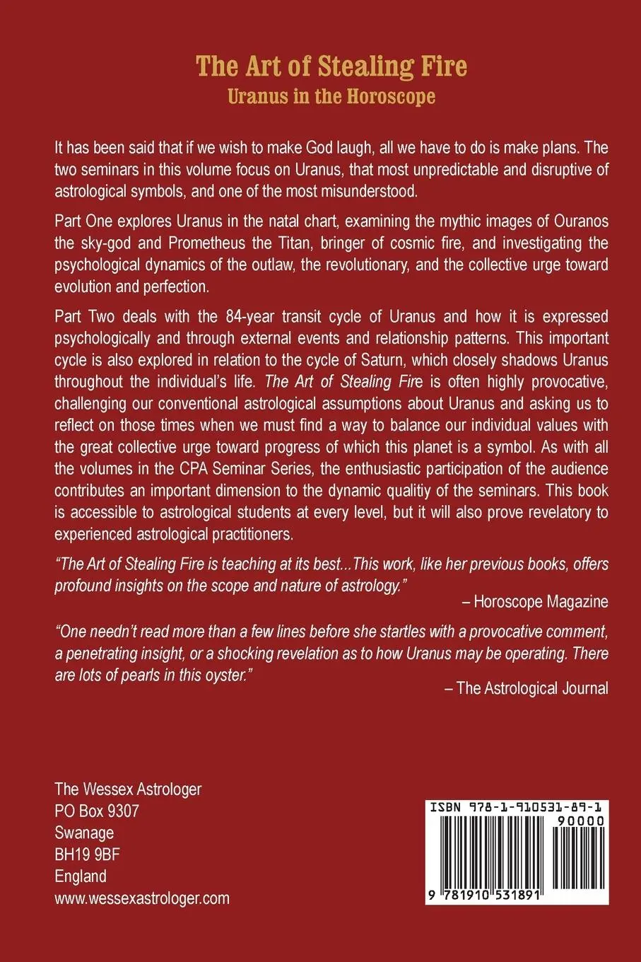 Rückseite: 9781910531891 | The Art of Stealing Fire | Uranus in the Horoscope | Liz Greene | Buch