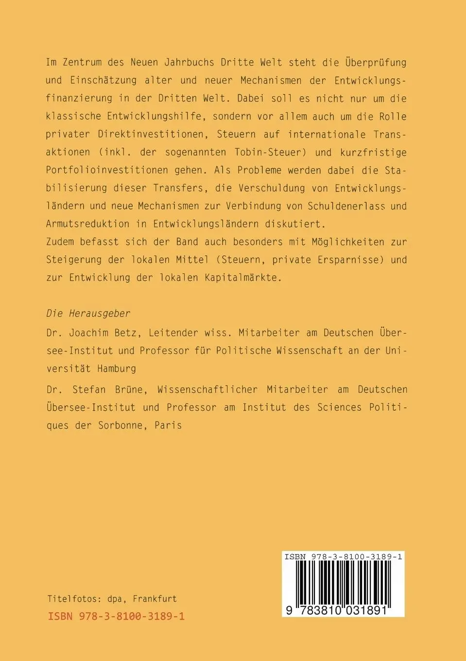 Rückseite: 9783810031891 | Neues Jahrbuch Dritte Welt | Entwicklungsfinanzierung | Brüne (u. a.)