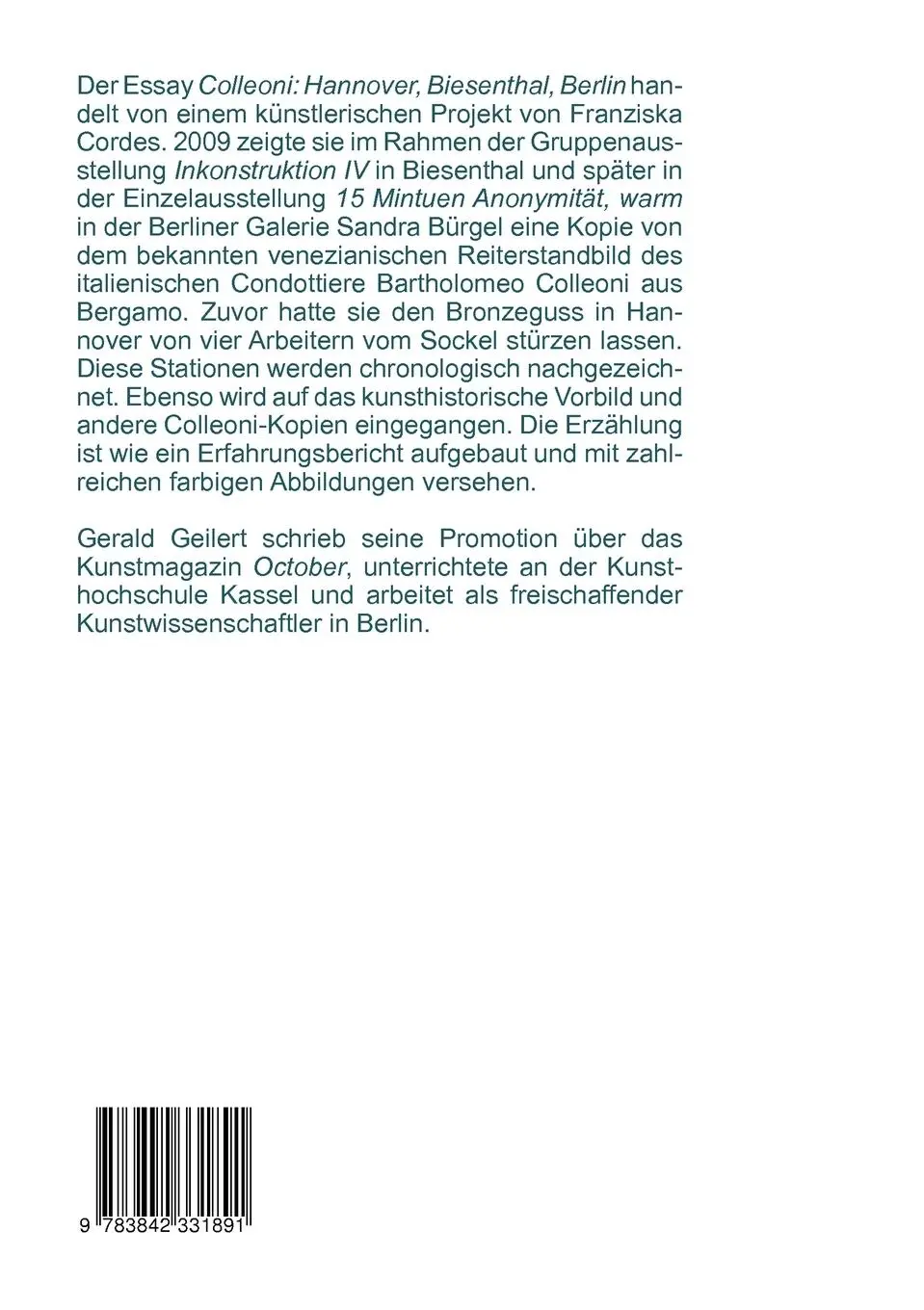 Rückseite: 9783842331891 | Colleoni: Hannover, Biesenthal, Berlin | Gerald Geilert | Taschenbuch