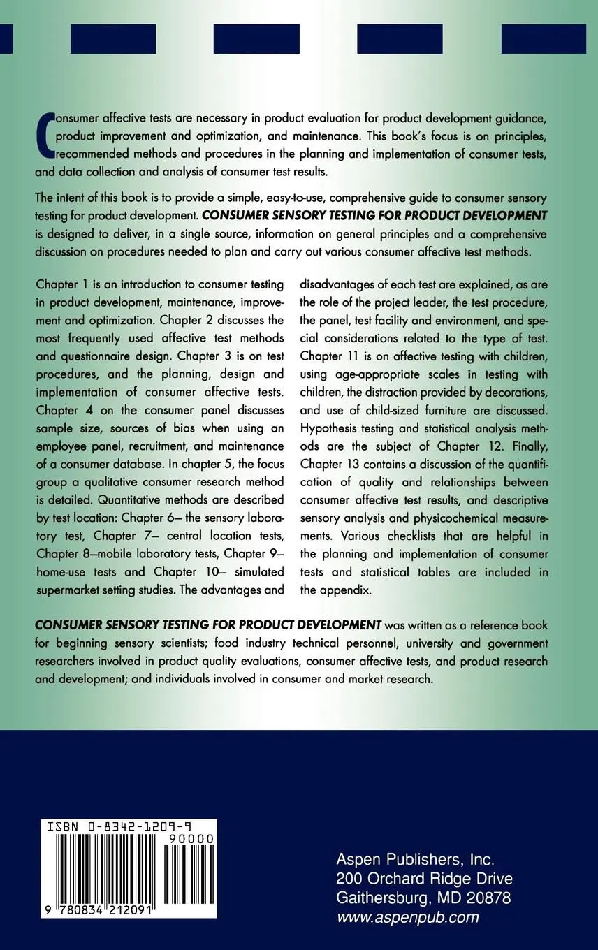 Rückseite: 9780834212091 | Consumer Sensory Testing For Product Development | Resurreccion | Buch