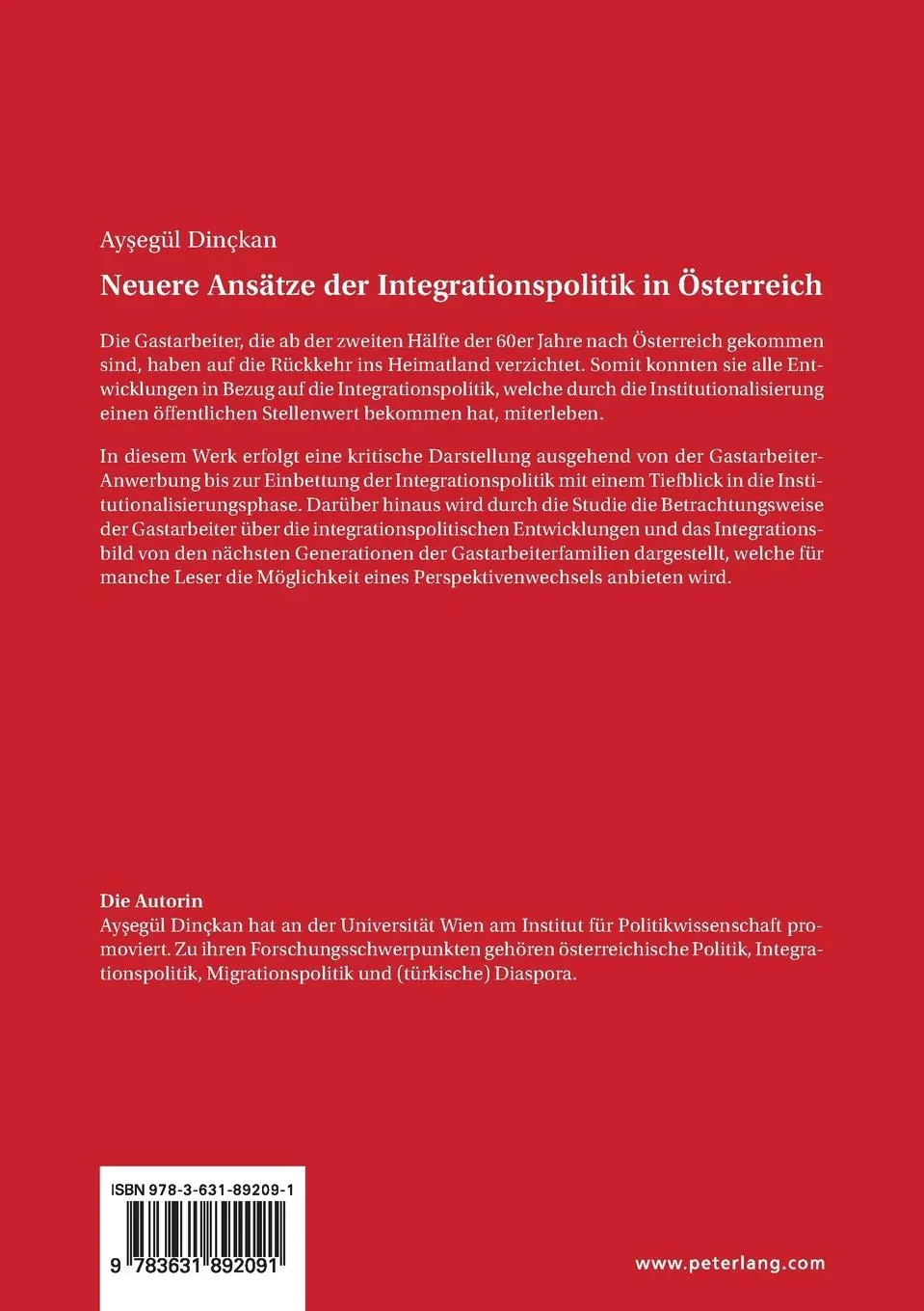 Rückseite: 9783631892091 | Neuere Ansätze der Integrationspolitik in Österreich | Ay¿egül Dinckan