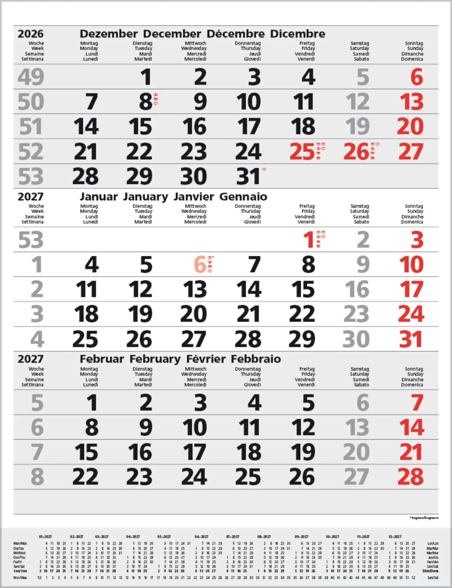 Cover: 9783819302091 | 3-Monats-Planer Comfort Grau 2027 | Verlag Korsch | Kalender | 12 S.