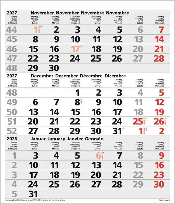 Bild: 9783819302091 | 3-Monats-Planer Comfort Grau 2027 | Verlag Korsch | Kalender | 12 S.