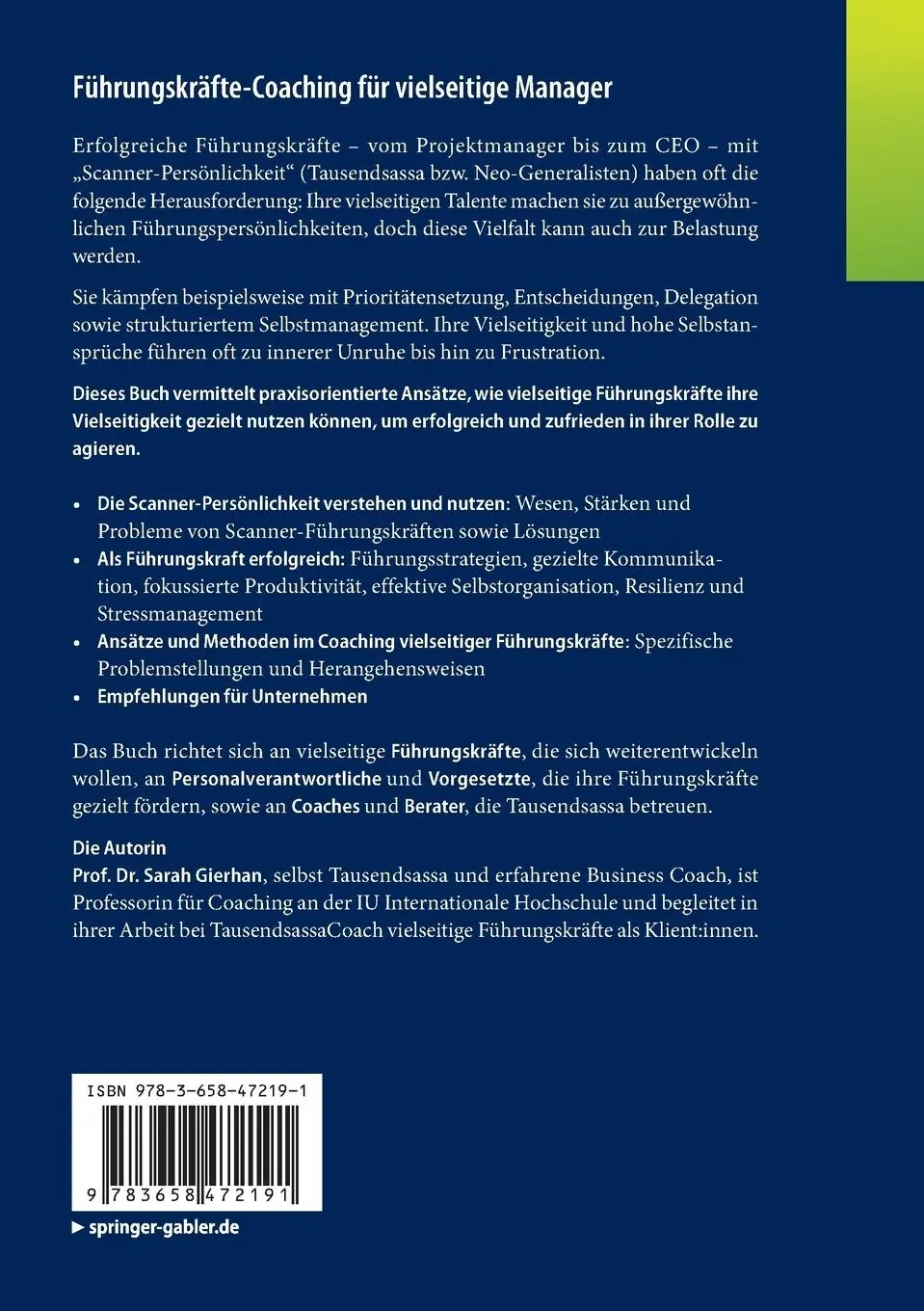 Rückseite: 9783658472191 | Führungskräfte-Coaching für vielseitige Manager | Sarah Gierhan | Buch