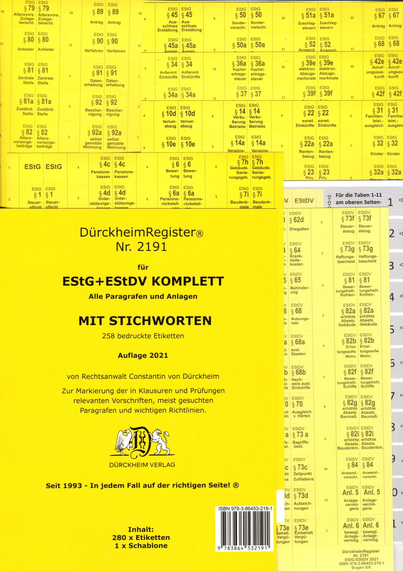 Cover: 9783864532191 | DürckheimRegister® EStG+EStDV KOMPLETT alle §§ MIT STICHWORTEN | 2 S.