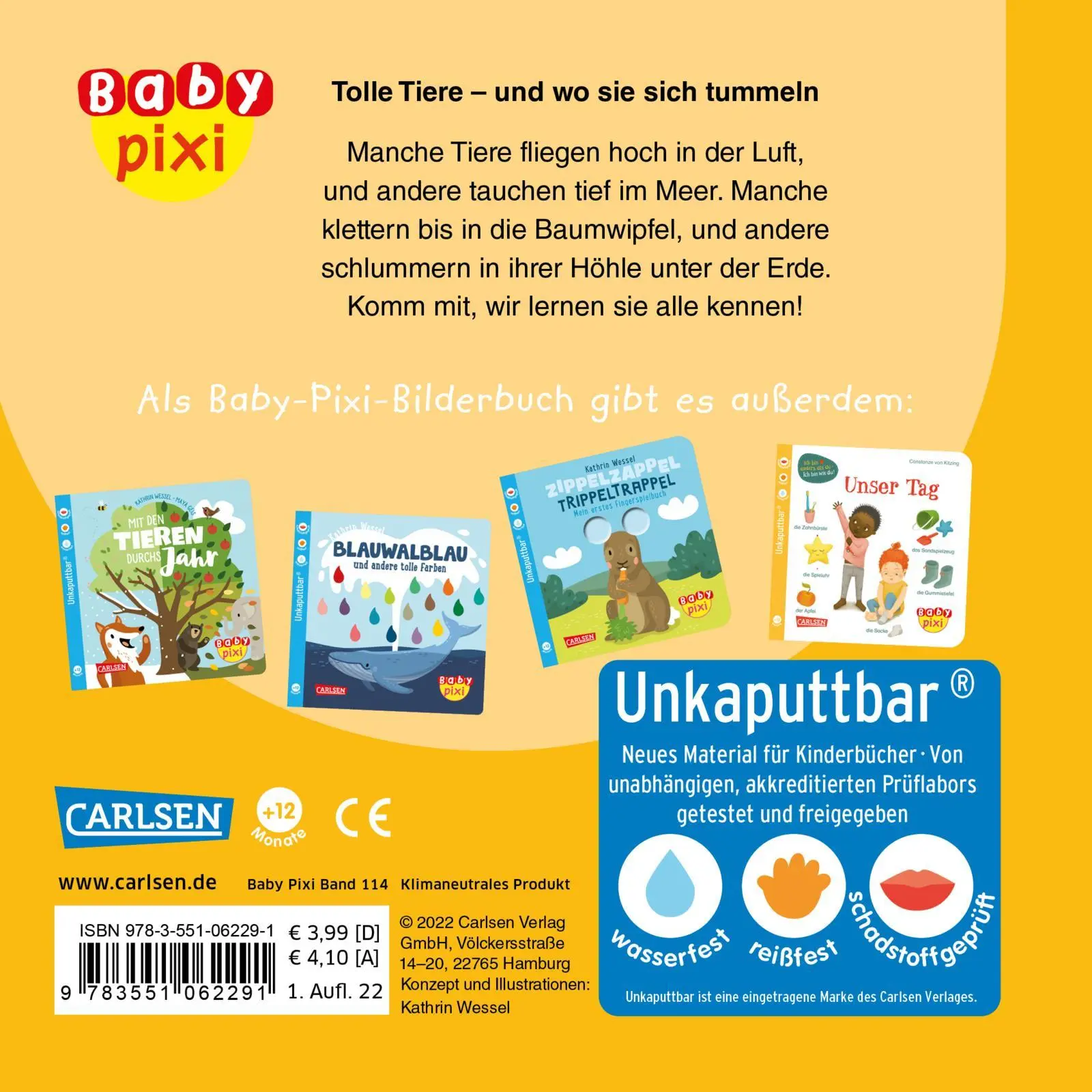 Rückseite: 9783551062291 | Baby Pixi (unkaputtbar) 114: Tolle Tiere | Kathrin Wessel | Buch