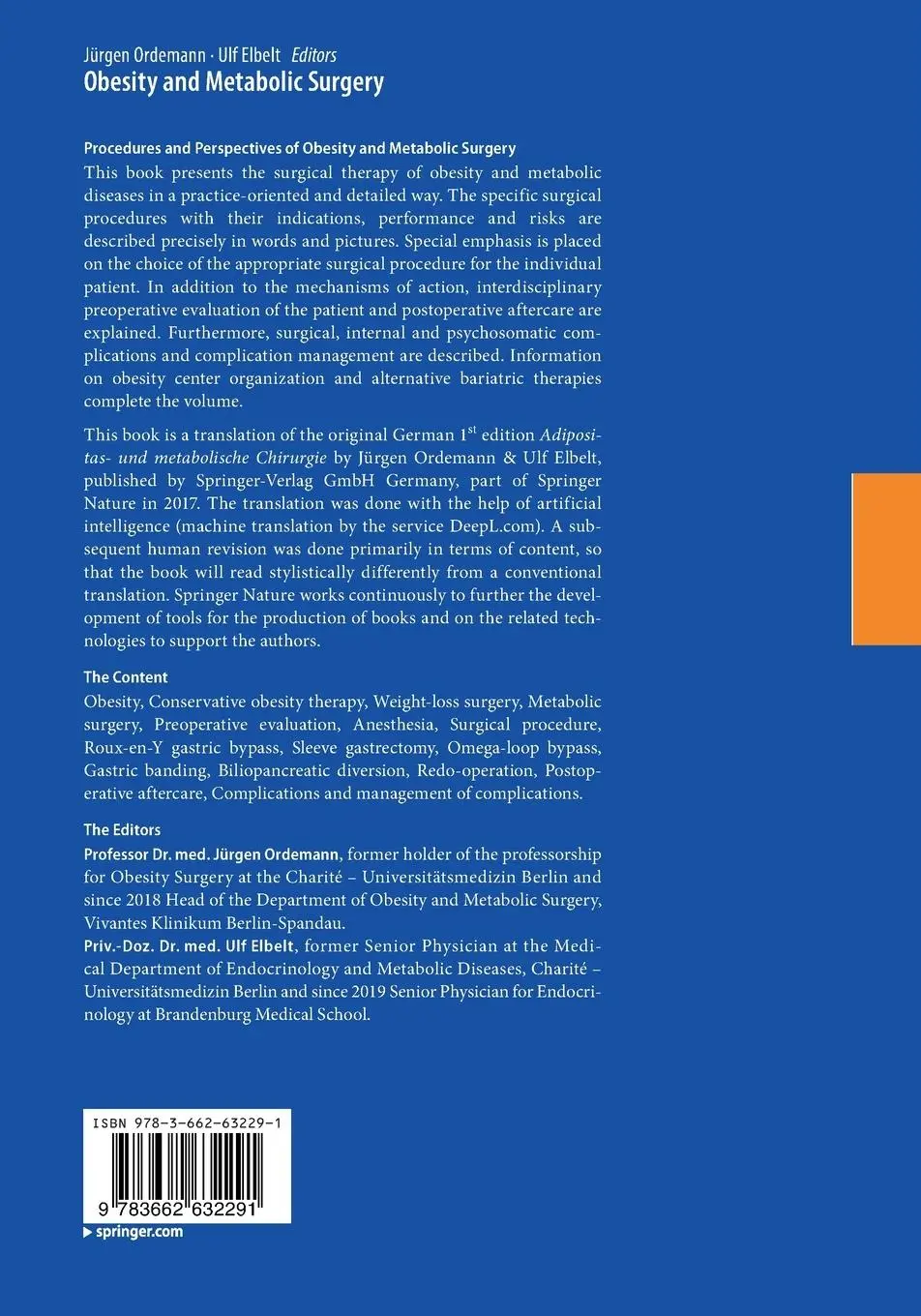 Rückseite: 9783662632291 | Obesity and Metabolic Surgery | Jürgen Ordemann (u. a.) | Taschenbuch