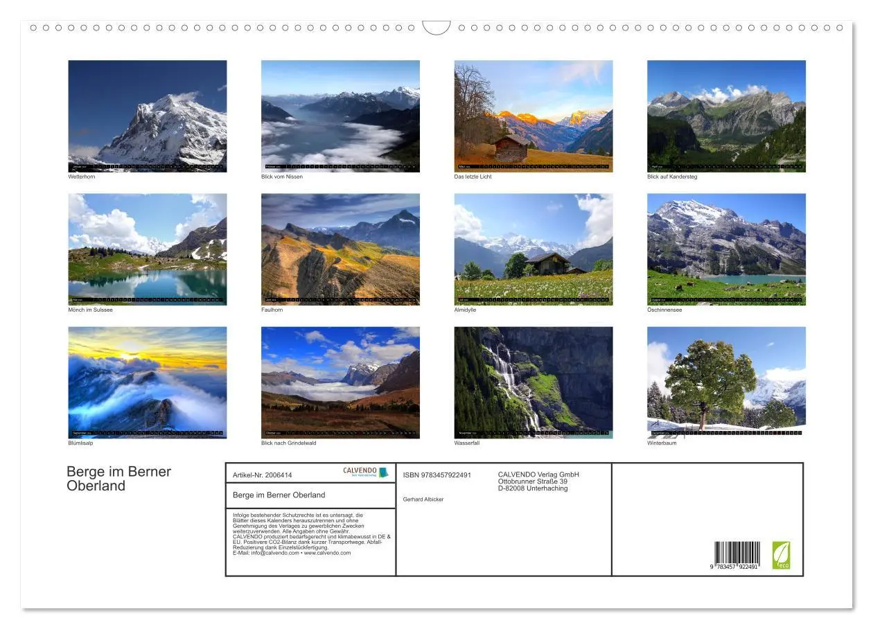 Bild: 9783457922491 | Berge im Berner Oberland (Wandkalender 2026 DIN A2 quer), CALVENDO...