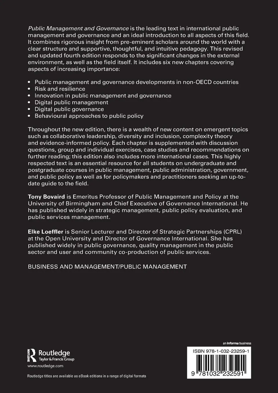 Rückseite: 9781032232591 | Public Management and Governance | Tony Bovaird (u. a.) | Taschenbuch