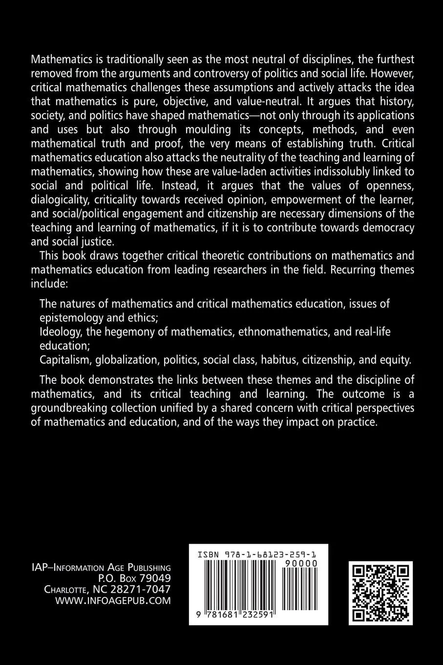 Rückseite: 9781681232591 | Critical Mathematics Education | Theory, Praxis, and Reality | Buch