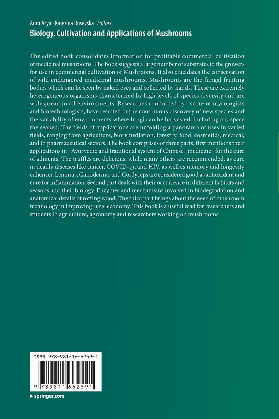 Rückseite: 9789811662591 | Biology, Cultivation and Applications of Mushrooms | Arun Arya (u. a.)