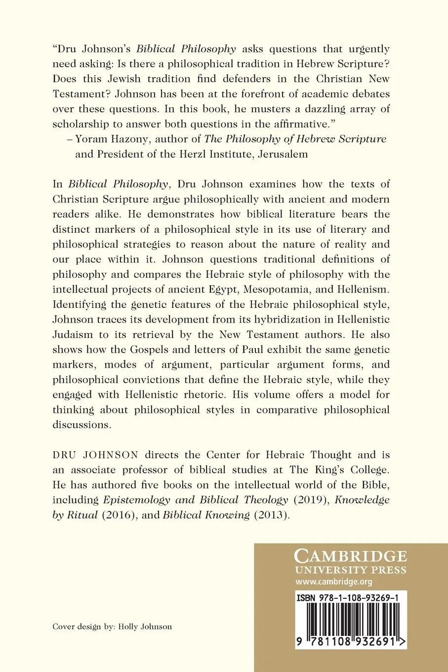 Rückseite: 9781108932691 | Biblical Philosophy | Dru Johnson | Taschenbuch | Englisch | 2021
