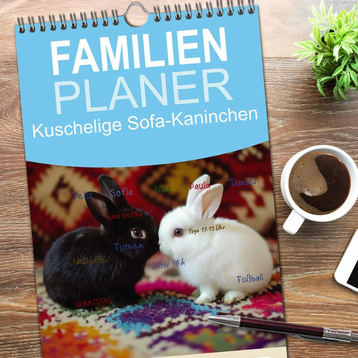 Bild: 9783516612691 | Familienplaner 2026 - Kuschelige Sofa-Kaninchen mit 5 Spalten...