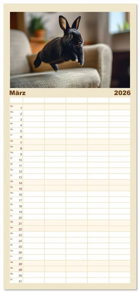 Bild: 9783516612691 | Familienplaner 2026 - Kuschelige Sofa-Kaninchen mit 5 Spalten...