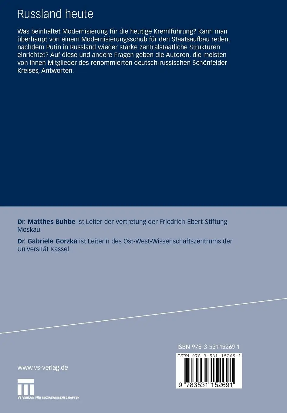 Rückseite: 9783531152691 | Russland heute | Rezentralisierung des Staates unter Putin | Buch | vi