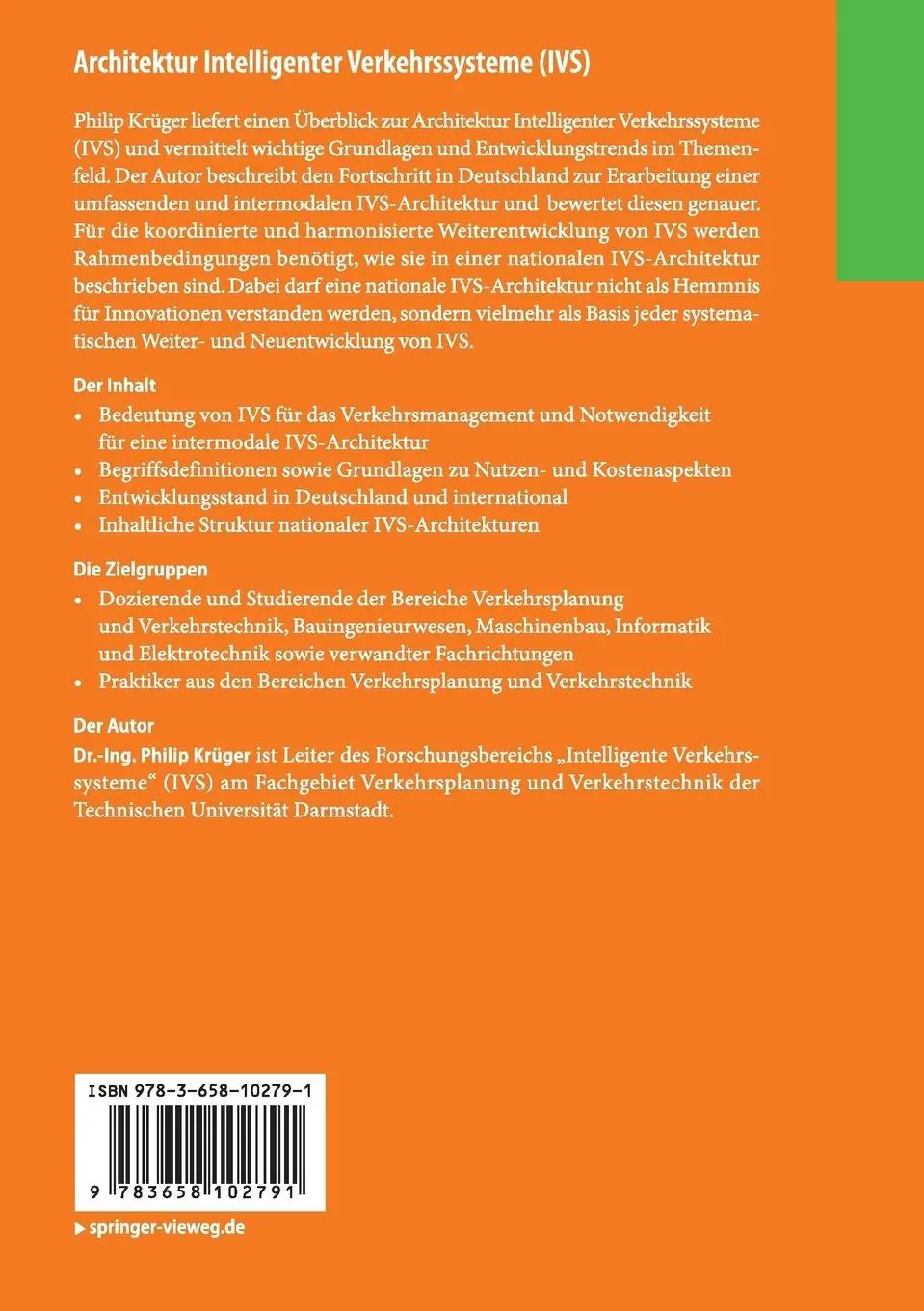 Rückseite: 9783658102791 | Architektur Intelligenter Verkehrssysteme (IVS) | Philip Krüger | Buch