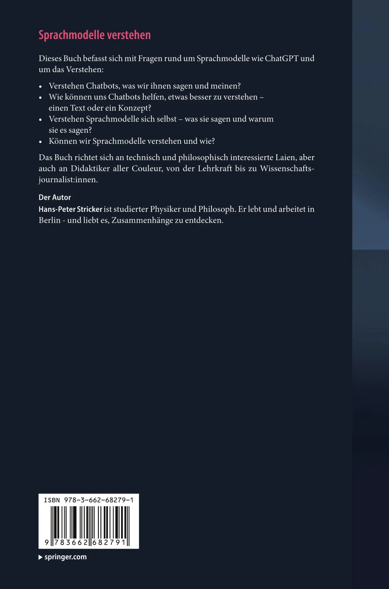 Rückseite: 9783662682791 | Sprachmodelle verstehen | Hans-Peter Stricker | Taschenbuch | x | 2024