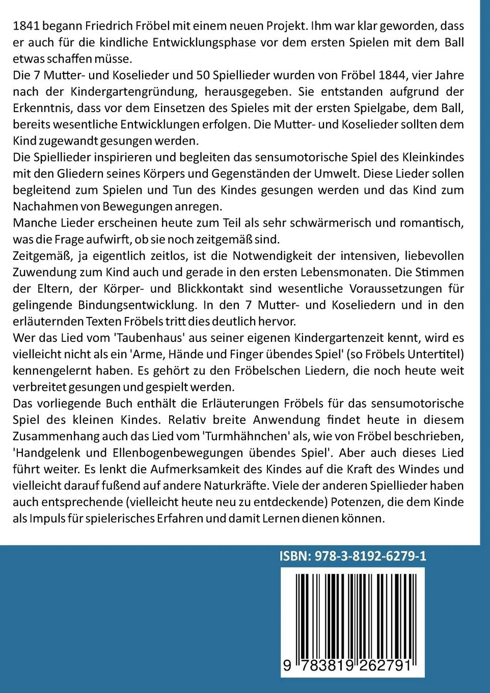 Rückseite: 9783819262791 | Mutter-, Spiel- und Koselieder | Ein Familienbuch | Friedrich Fröbel