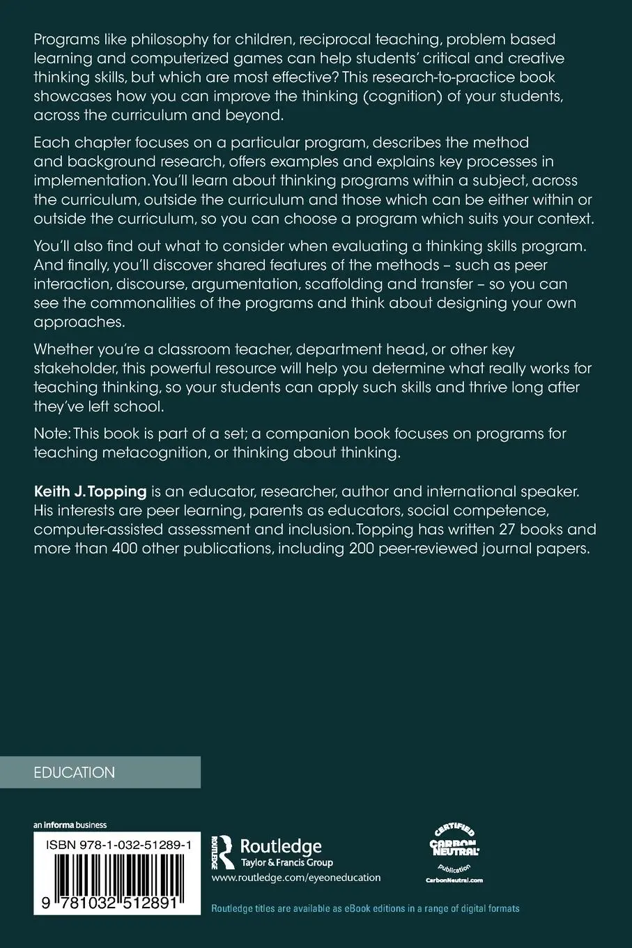 Rückseite: 9781032512891 | Improving Thinking in the Classroom | Keith J. Topping | Taschenbuch