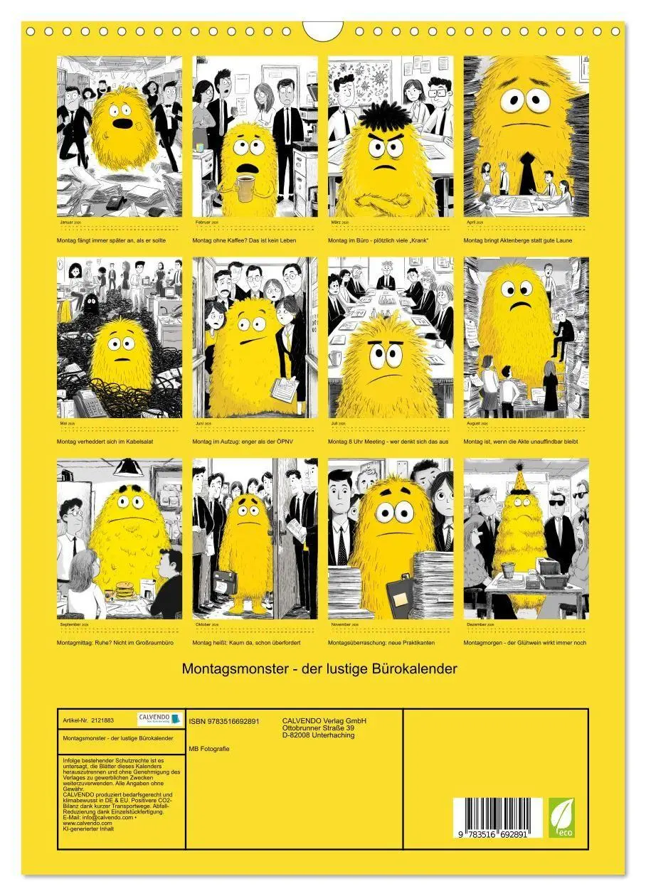 Bild: 9783516692891 | Montagsmonster - der lustige Bürokalender (Wandkalender 2026 DIN A3...