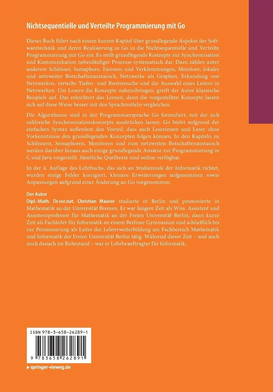 Rückseite: 9783658262891 | Nichtsequentielle und Verteilte Programmierung mit Go | Maurer | Buch