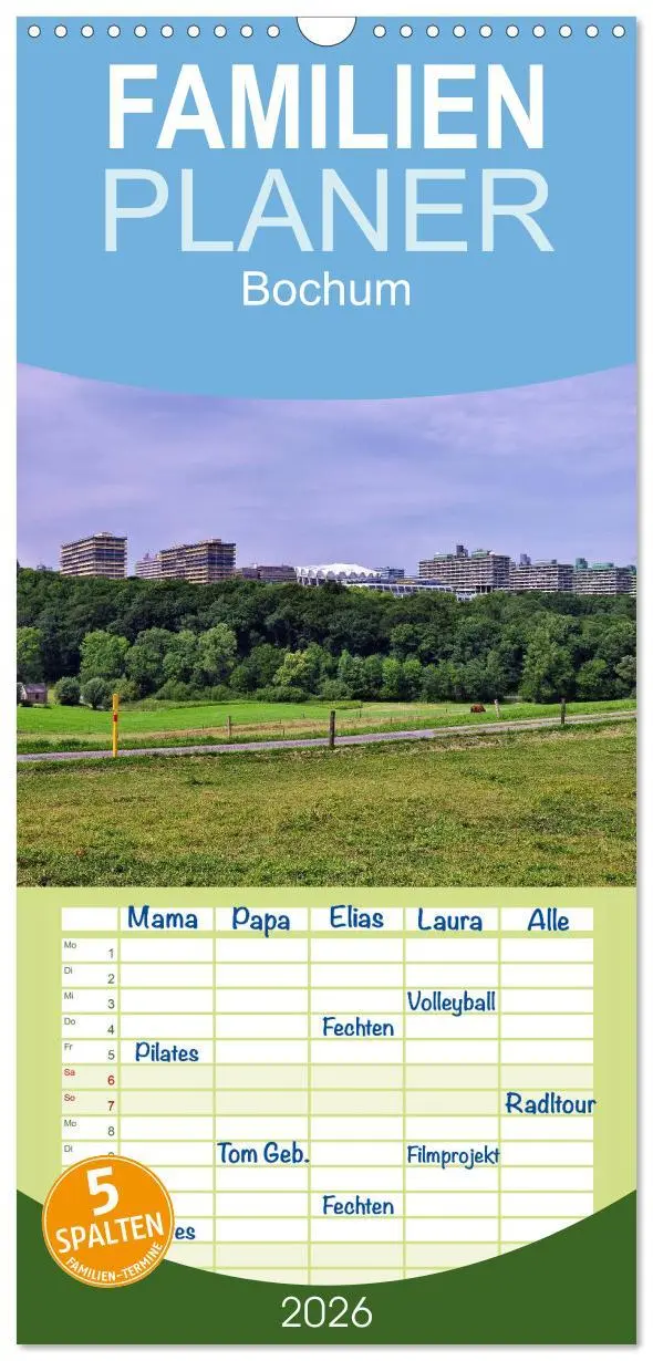 Cover: 9783516512991 | Familienplaner 2026 - Bochum mit 5 Spalten (Wandkalender, 21 x 45...