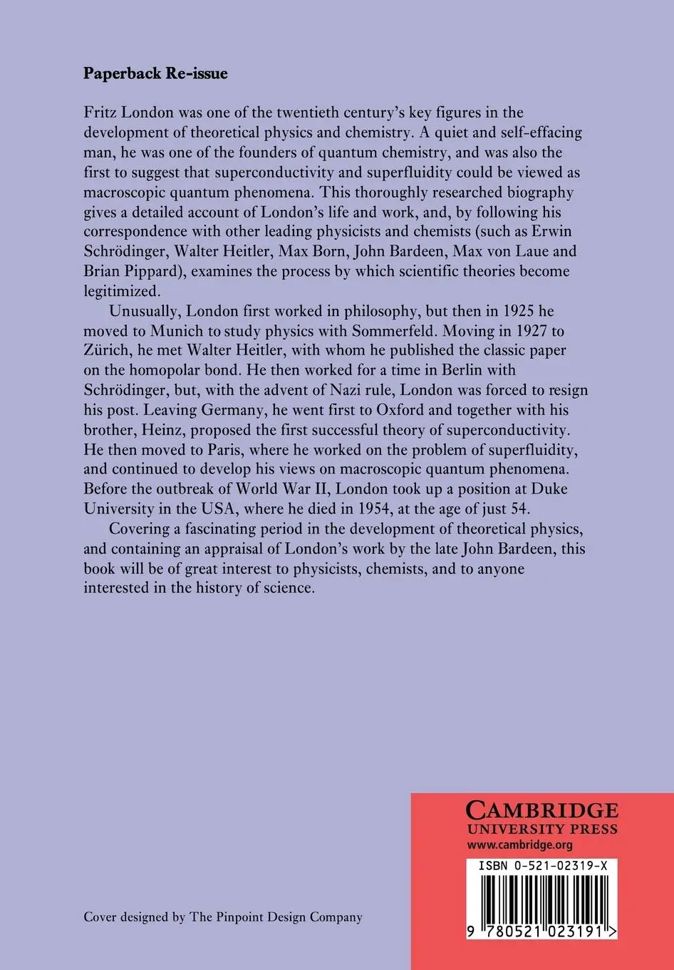 Rückseite: 9780521023191 | Fritz London | Kostas Gavroglu | Taschenbuch | Englisch | 2005