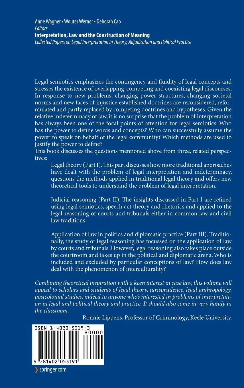 Rückseite: 9781402053191 | Interpretation, Law and the Construction of Meaning | Wagner (u. a.)