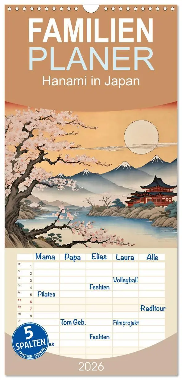 Cover: 9783516493191 | Familienplaner 2026 - Hanami in Japan mit 5 Spalten (Wandkalender,...