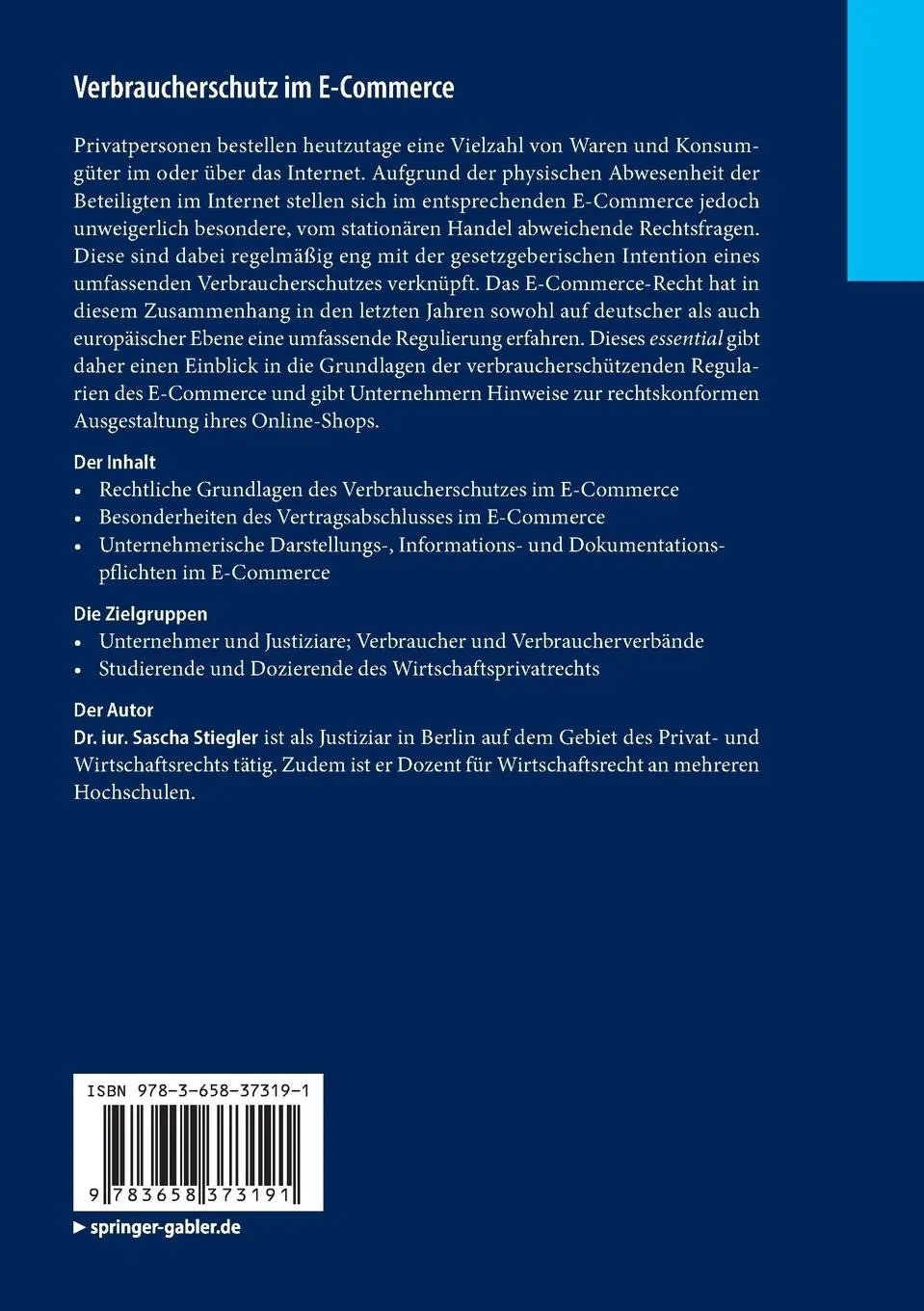 Rückseite: 9783658373191 | Verbraucherschutz im E-Commerce | Sascha Stiegler | Taschenbuch | xi
