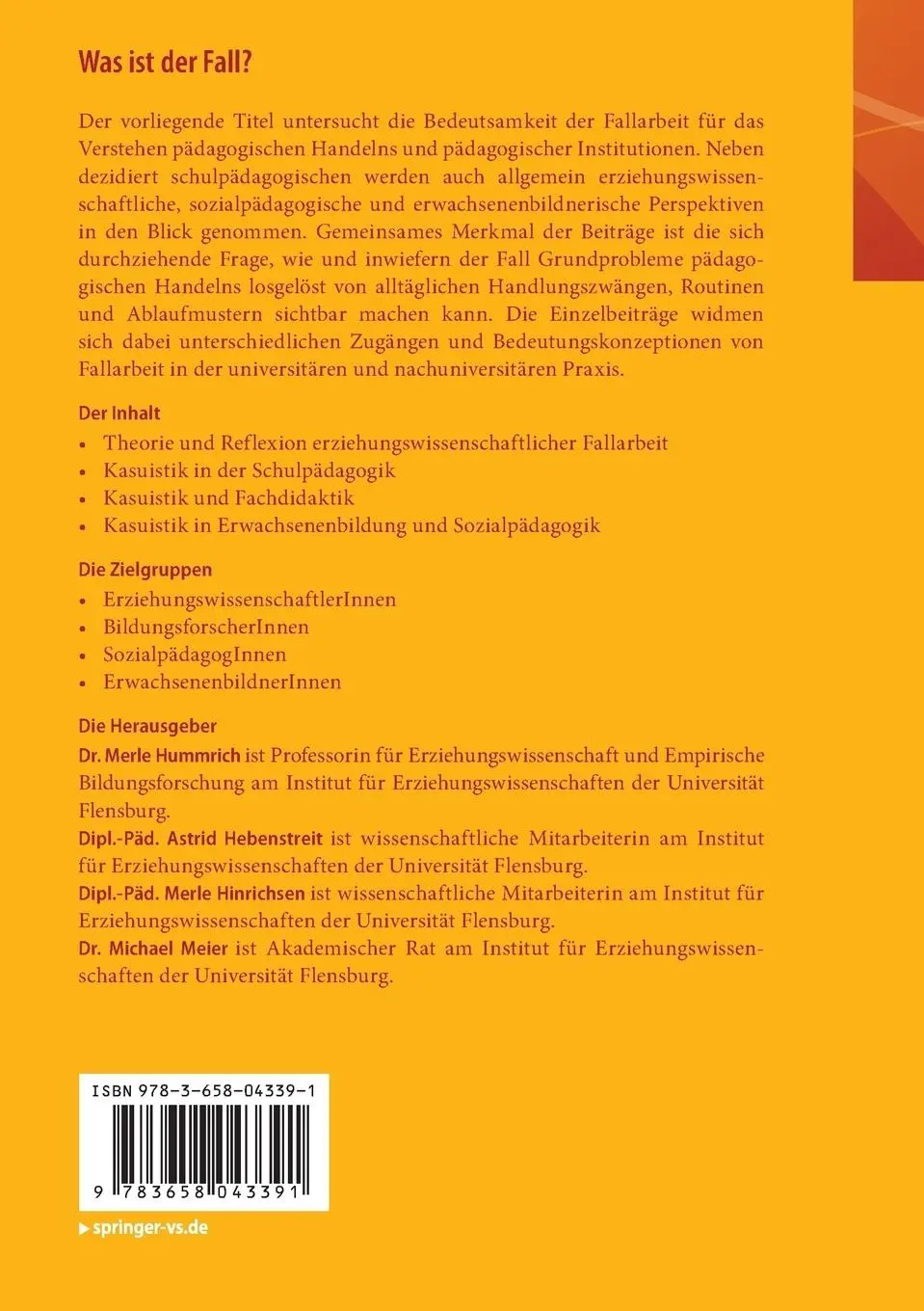Rückseite: 9783658043391 | Was ist der Fall? | Kasuistik und das Verstehen pädagogischen Handelns