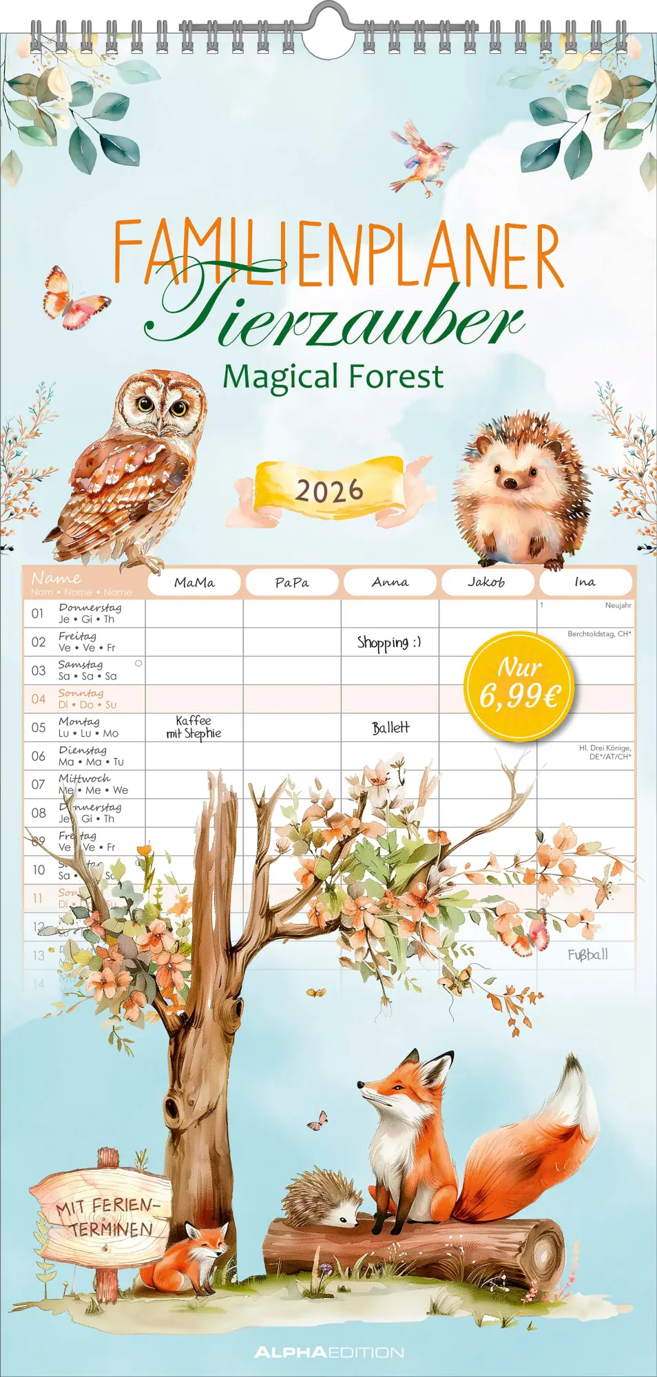 Cover: 4069095003491 | Familienplaner Tierzauber im Format 22 x 45 | Kalender | 19 S.