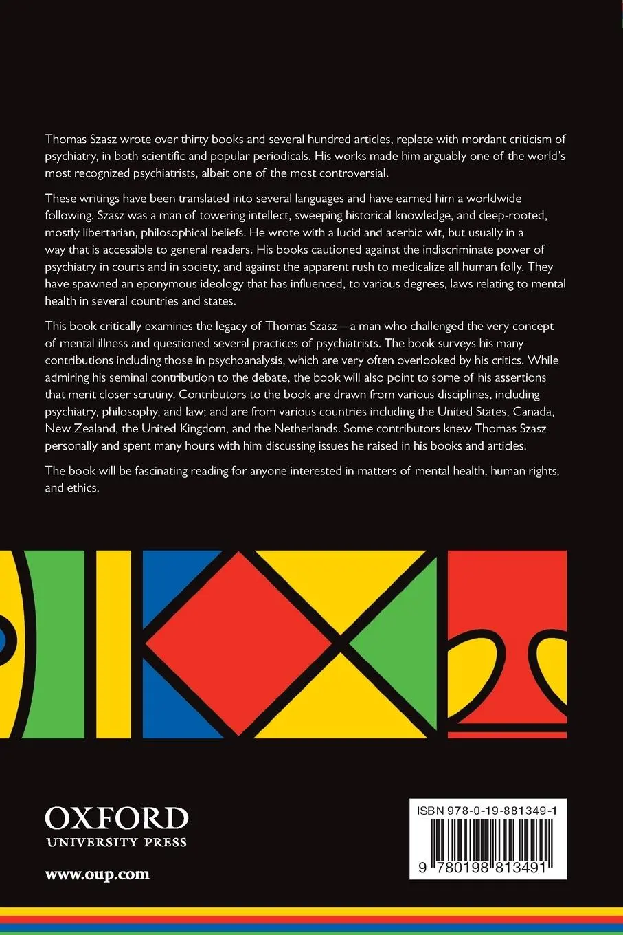 Rückseite: 9780198813491 | Thomas Szasz | An Appraisal of His Legacy | C. V. Haldipur (u. a.)