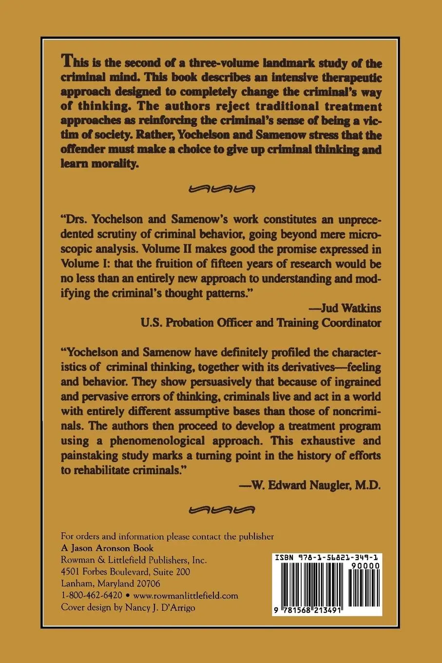 Rückseite: 9781568213491 | The Criminal Personality | The Change Process | Yochelson (u. a.)