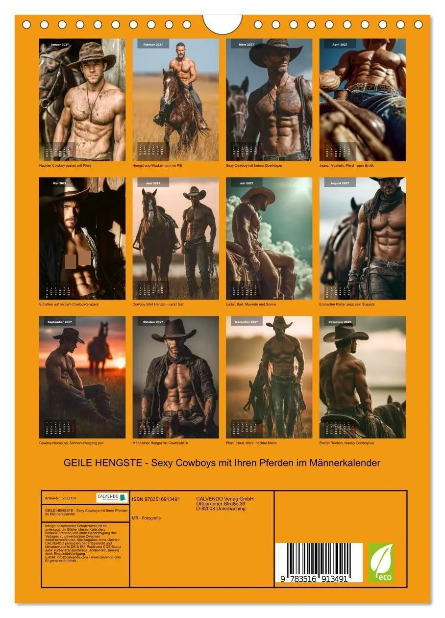 Bild: 9783516913491 | GEILE HENGSTE - Sexy Cowboys mit Ihren Pferden im Männerkalender...