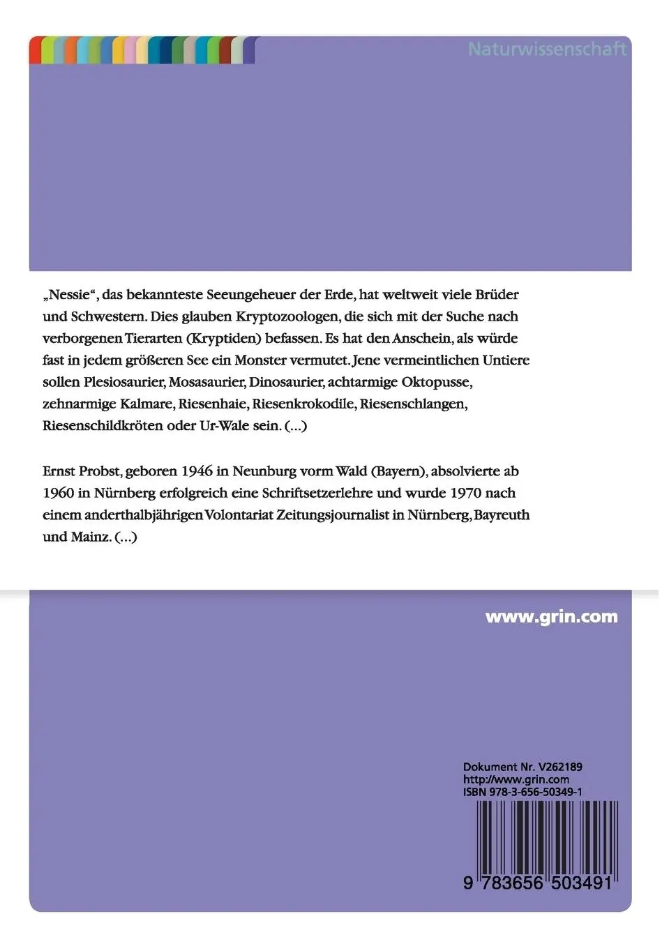 Rückseite: 9783656503491 | Seeungeheuer | 100 Monster von A bis Z | Ernst Probst | Taschenbuch