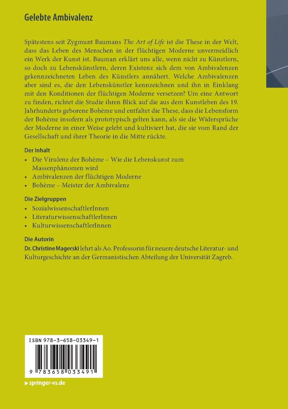 Rückseite: 9783658033491 | Gelebte Ambivalenz | Die Bohème als Prototyp der Moderne | Magerski