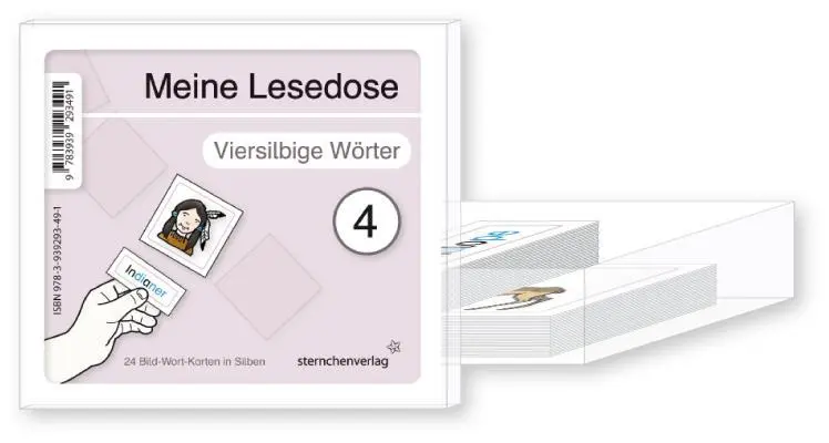 Rückseite: 9783939293491 | Meine Lesedose 4 - viersilbige Wörter | 24 Bild-Wort-Karten in Silben