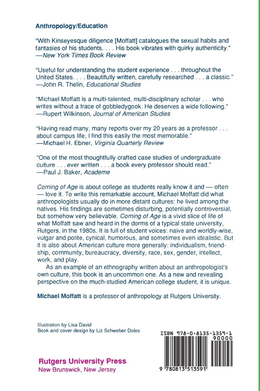Rückseite: 9780813513591 | Coming of Age in New Jersey | College and American Culture | Moffatt