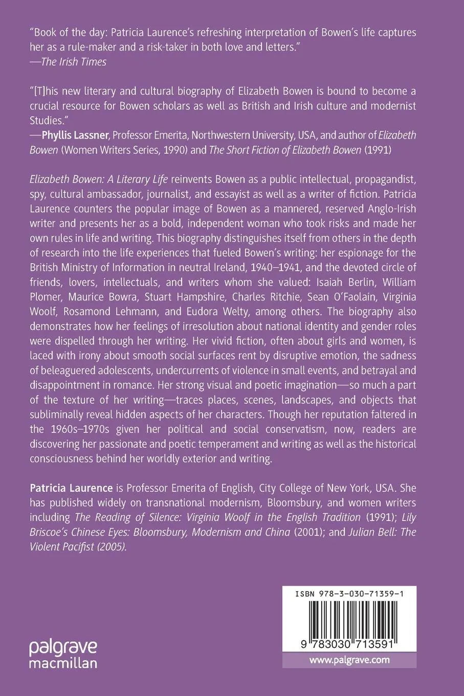 Rückseite: 9783030713591 | Elizabeth Bowen | A Literary Life | Patricia Laurence | Taschenbuch