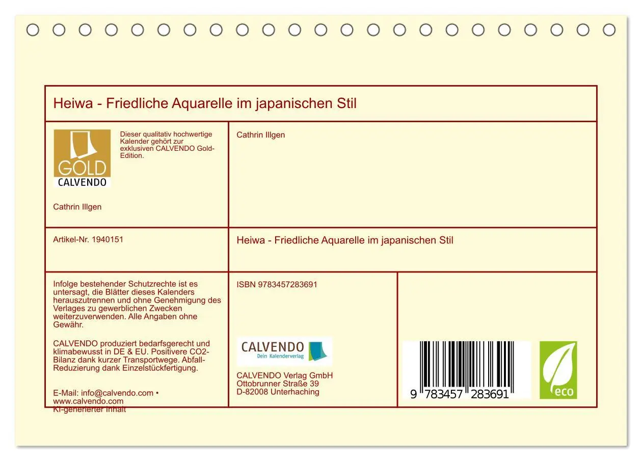 Bild: 9783457283691 | Heiwa - Friedliche Aquarelle im japanischen Stil (Tischkalender...