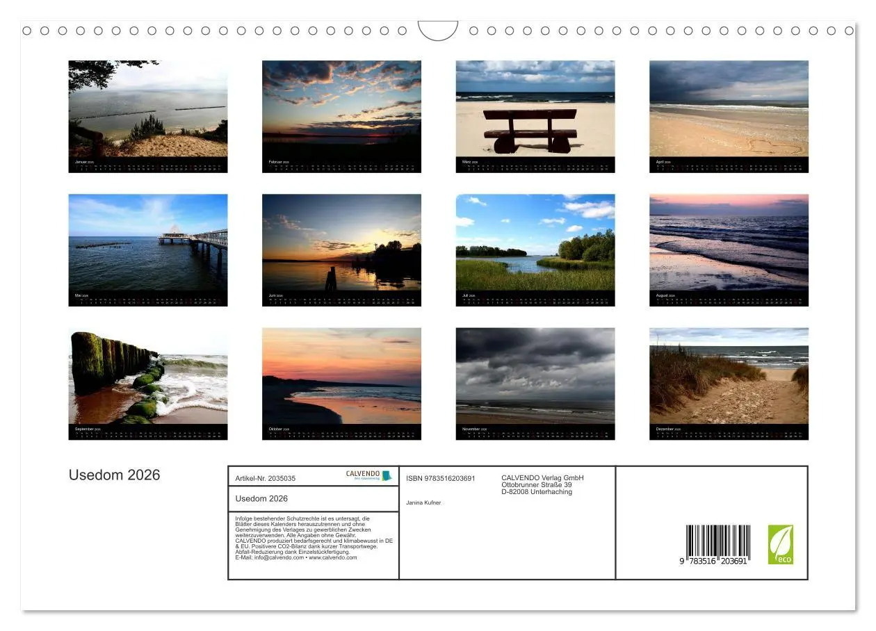 Bild: 9783516203691 | Usedom 2026 (Wandkalender 2026 DIN A3 quer), CALVENDO Monatskalender